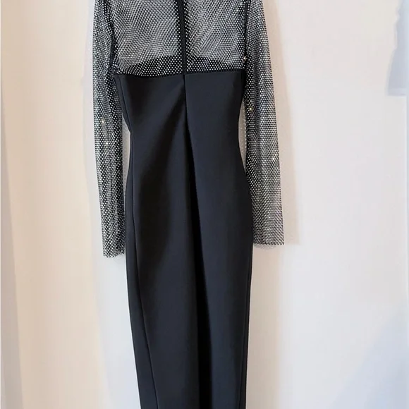 Ruzevich Black Long-Sleeve Crystal Bandage Midi Dress Size M - Picture 12 of 16